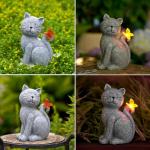 Solar Cat Garden Statue with Butterfly Decor