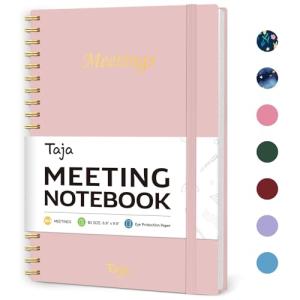 Pink Meeting Notebook with Action Items & Planner