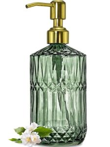 Green Glass Soap Dispenser with Gold Pump