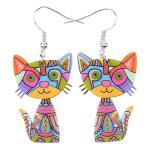 Funny Acrylic Cat Drop Earrings - 7 Colors