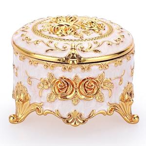 Vintage Round Gold Jewelry Box for Keepsakes