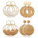 Raffia Rattan Bohemian Dangle Earrings Set
