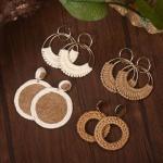Raffia Rattan Bohemian Dangle Earrings Set