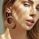 Raffia Rattan Bohemian Dangle Earrings Set