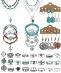 50 PCS Silver Bohemian Jewelry Set with Turquoise