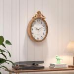 Vintage Oval French Wall Clock in Antique Gold