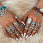 50 PCS Silver Bohemian Jewelry Set with Turquoise