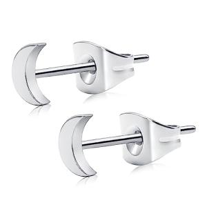 Women's Moon Stud Earrings - Silver Titanium 4MM