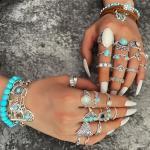 50 PCS Silver Bohemian Jewelry Set with Turquoise