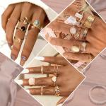 70 Pcs Vintage Crystal Boho Ring Set