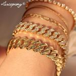 Gold Plated Cuban Chain Bracelets Set for Women