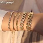 Gold Plated Cuban Chain Bracelets Set for Women