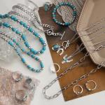 50 PCS Silver Bohemian Jewelry Set with Turquoise