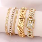 Gold Plated Cuban Chain Bracelets Set for Women