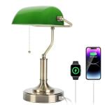 Green Retro Desk Lamp with USB Charging Ports