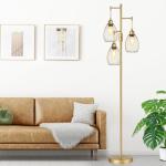 Dimmable Gold Tree Floor Lamp with Teardrop Shades