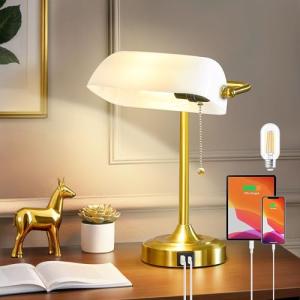 Retro Banker's Desk Lamp with USB Charging Ports