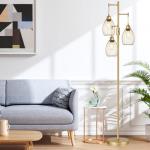 Dimmable Gold Tree Floor Lamp with Teardrop Shades