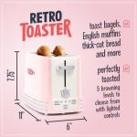 Retro Pink 2-Slice Toaster with Crumb Tray