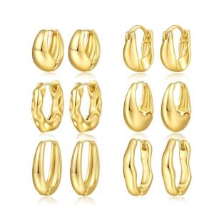 6 Pairs Gold Hoop Earrings Set for Women