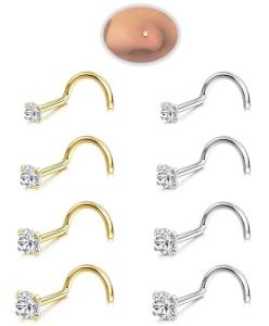 8-Piece Nose Ring Stud Set in Gold/Silver