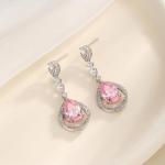 Trendy Pink Crystal Teardrop Halo Earrings