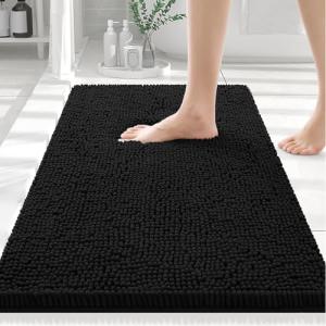 Soft Chenille Bathroom Rug - Black 30x20