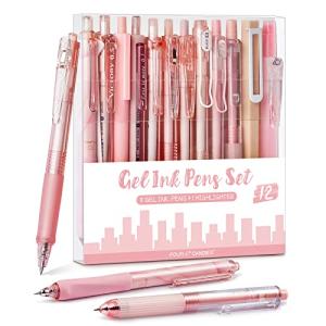 Set of 12 Cute Gel Pens in Pink and Black