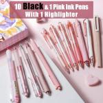 Set of 12 Cute Gel Pens in Pink and Black