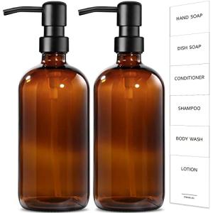 Amber Glass Soap Dispenser Set with Steel Pump