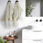 Green Striped Hand Towels for Kitchen and Bath