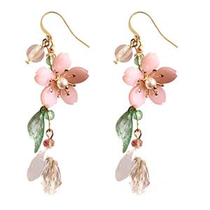 Cute Pink Flower Dangle Earrings for Summer