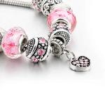 Pink Hearts Silver Plated Charm Bracelet Set