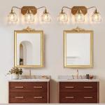Gold Vintage Bathroom Light Fixture with Crystal Shade