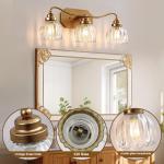 Gold Vintage Bathroom Light Fixture with Crystal Shade