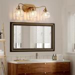 Gold Vintage Bathroom Light Fixture with Crystal Shade