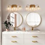 Gold Vintage Bathroom Light Fixture with Crystal Shade