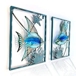 Blue Metal Fish Wall Art with LED Lights