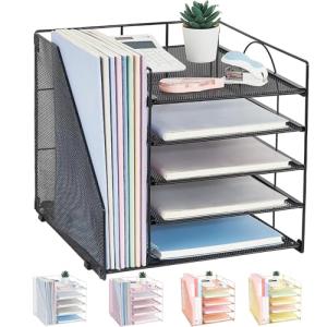 5-Tier Black Desk Organizer with File Holder