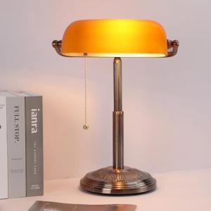 Amber Vintage Desk Lamp with Pull Chain Switch