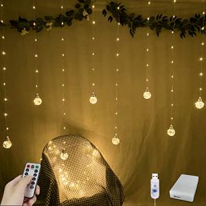 200 LED Remote-Controlled Wishing Ball Curtain Lights