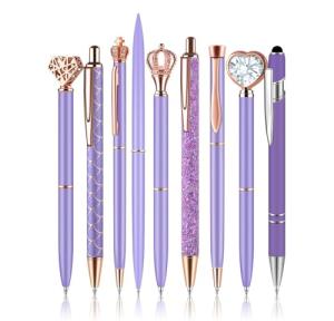 9-Piece Purple Glitter Crystal Ballpoint Pen Set