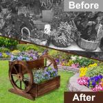 Wooden Wagon Planter Box with Wheels for Garden