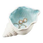 Aqua Conch-Shaped Ceramic Jewelry Tray