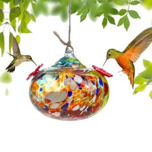 Colorful Hand Blown Glass Hummingbird Feeder