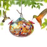 Colorful Hand Blown Glass Hummingbird Feeder
