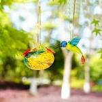 Colorful Hand Blown Glass Hummingbird Feeder