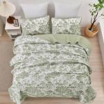 Sage Green Floral Quilt Set Queen Size