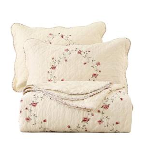Floral Embroidered Bedspread Set with Pillow Shams
