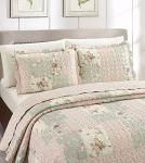 Bright Rose and Sage Quilt Set, 3-Piece